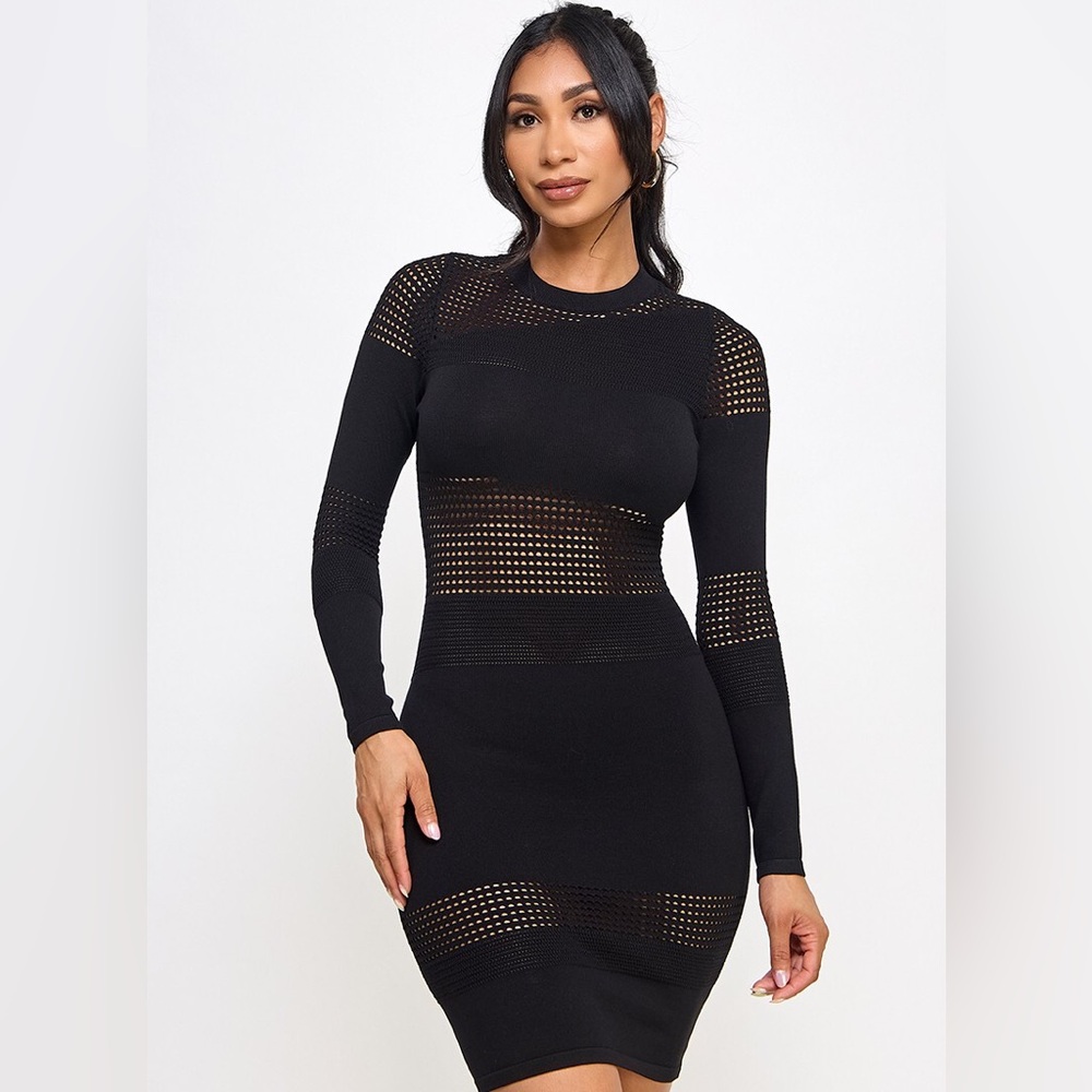 Black Sweater Cutout Sweater Dress - Picture 1 of 8